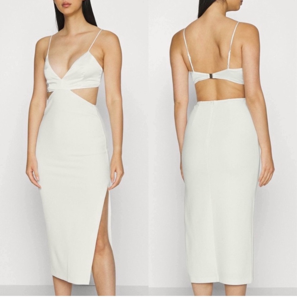 Abercrombie & Fitch Midi Cut Out White Cream Satin Dress